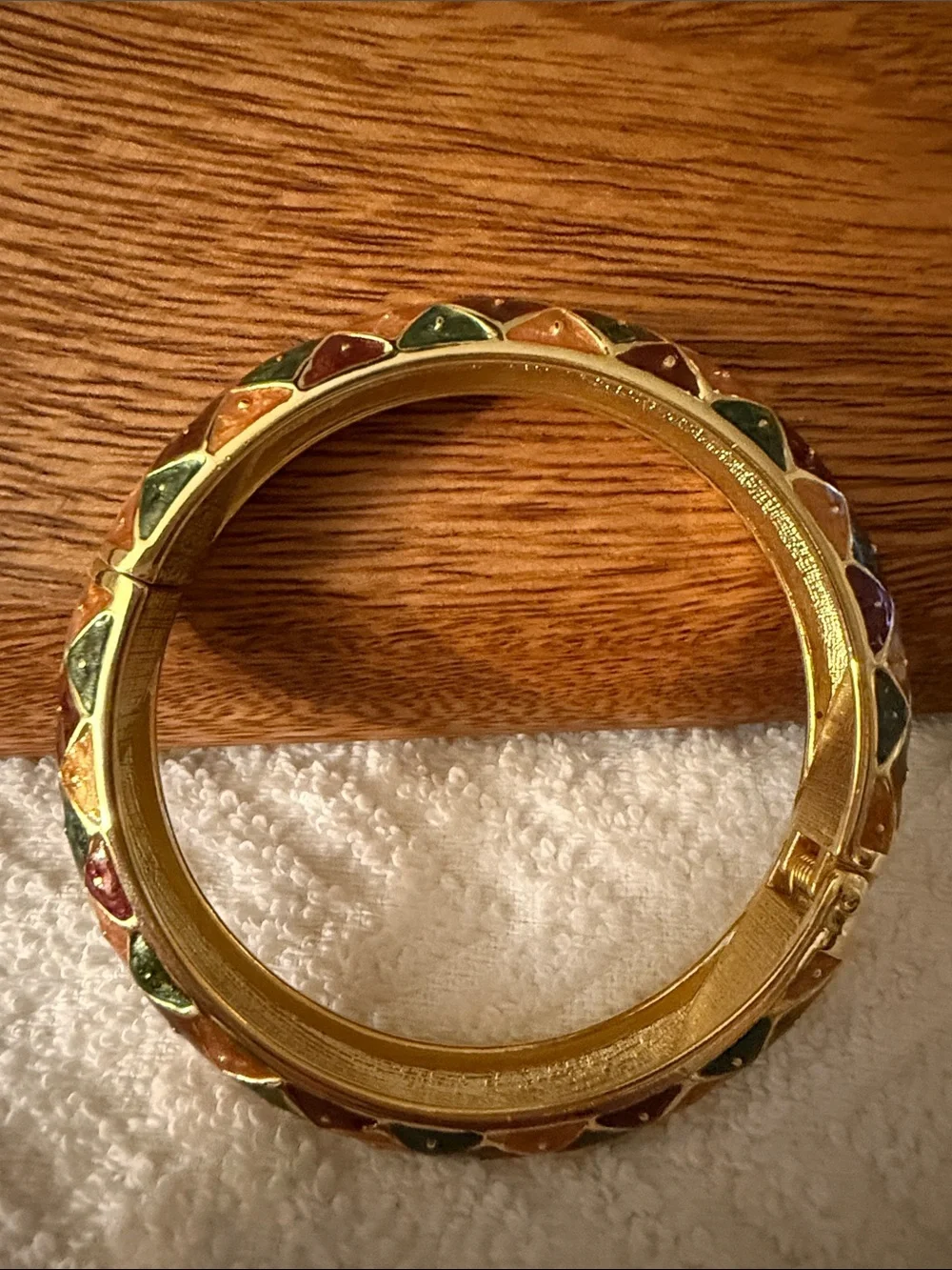 Gold Tone Multicolor Enamel Harlequin Bangle Bracelet